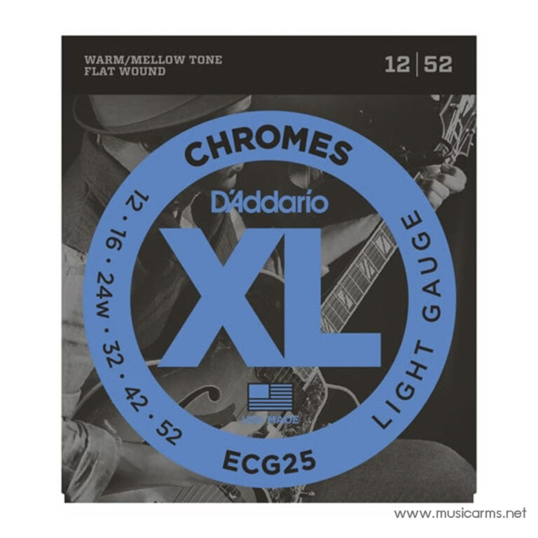 D'Addario XL Chromes light gauge electric guitar strings on black packaging with a large blue circular XL logo. ขายราคาพิเศษ