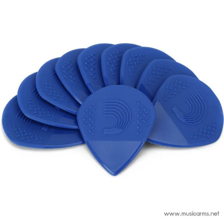 Blue guitar picks arranged in a fanned stack, showing a subtle embossed curved-line logo on each pick. ขายราคาพิเศษ