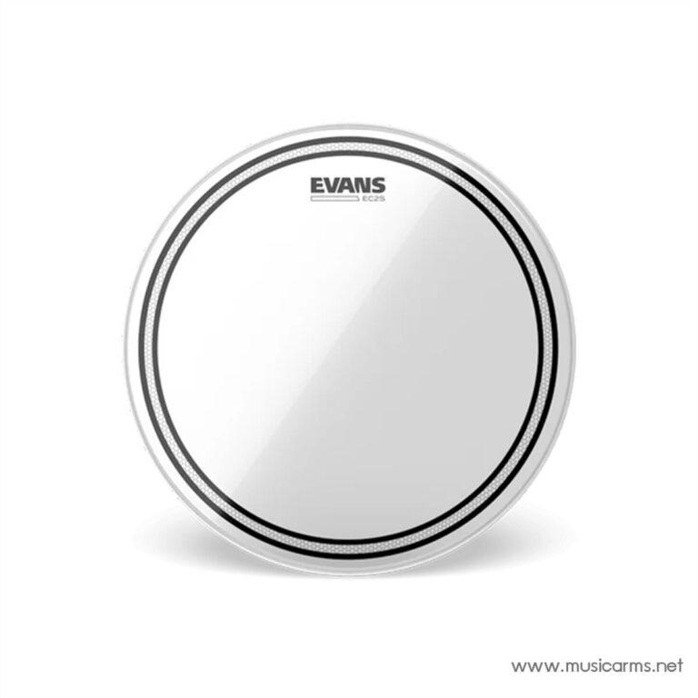 Round Evans EC2S practice drum pad with a white surface and black textured rim on a white background, logo near the top edge ขายราคาพิเศษ