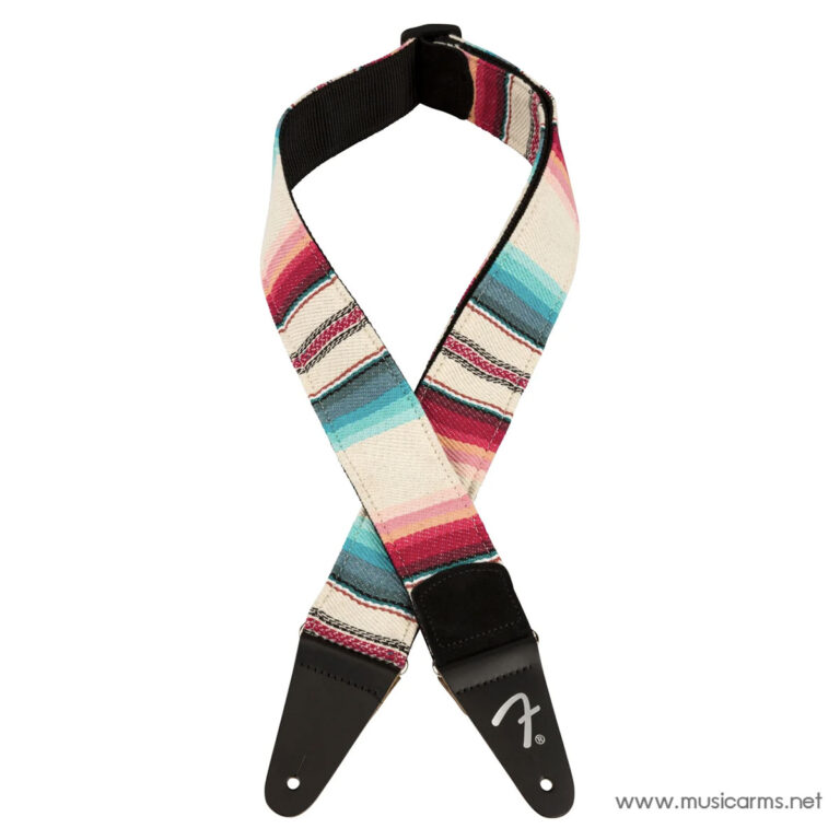 Colorful striped woven guitar strap with black leather ends and hole for attachment (MusicArms brand) ขายราคาพิเศษ