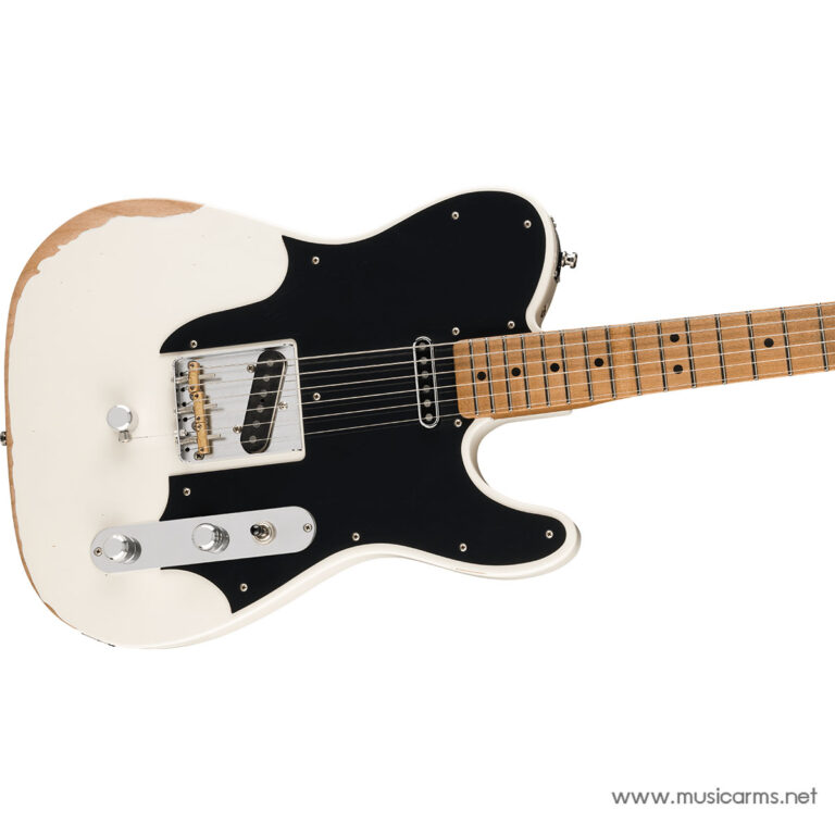 Cream-colored electric guitar with a black pickguard, maple neck, and chrome hardware on a white background. ขายราคาพิเศษ