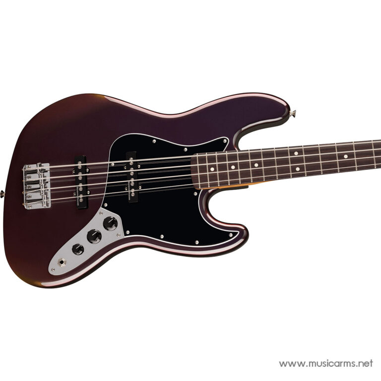 Electric bass guitar in a dark burgundy finish with a black pickguard and chrome hardware. ขายราคาพิเศษ