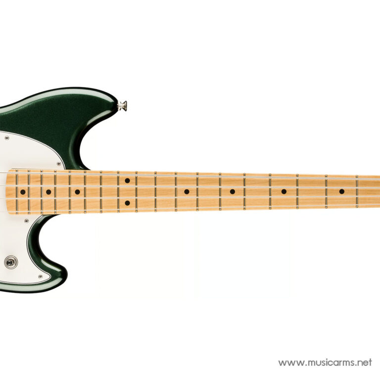 Green electric guitar with a maple fretboard and white pickguard, photographed from the body to the neck with a watermark showing www.musicarms.net ขายราคาพิเศษ