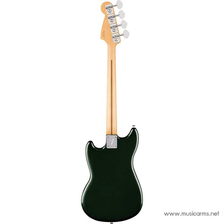 Rear view of a green solid-body electric guitar with a natural wood neck and chrome neck plate, against a white background ขายราคาพิเศษ