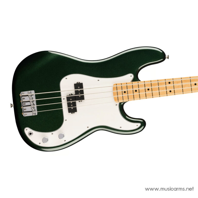 Green four‑string electric bass guitar with a white pickguard and maple neck against a white background. ขายราคาพิเศษ