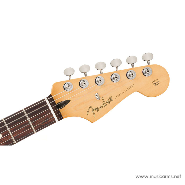 Headstock of a Fender Stratocaster guitar with six tuning pegs and logo visible against a white background ขายราคาพิเศษ