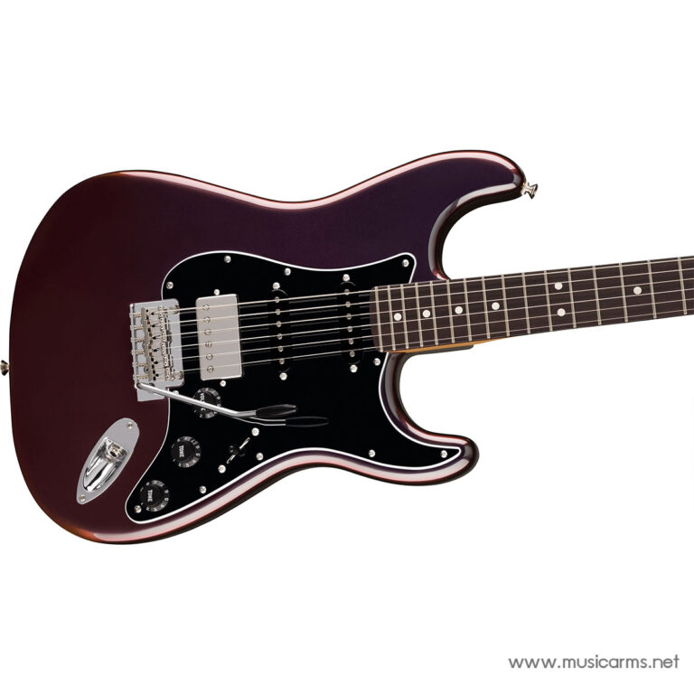 Burgundy electric guitar with a black pickguard, six strings, and a tremolo bridge. ขายราคาพิเศษ