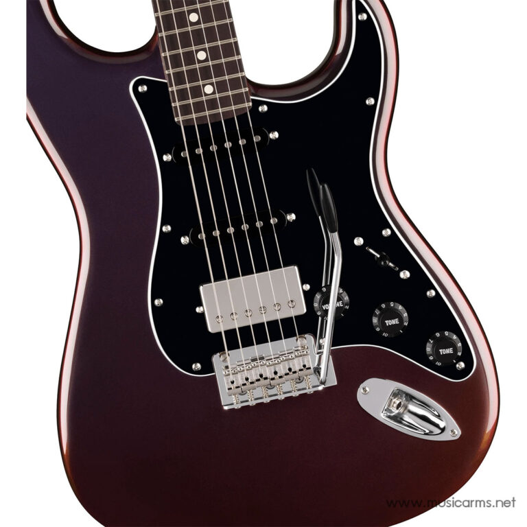 Close-up of a red electric guitar body with a black pickguard, pickups, and chrome hardware. ขายราคาพิเศษ