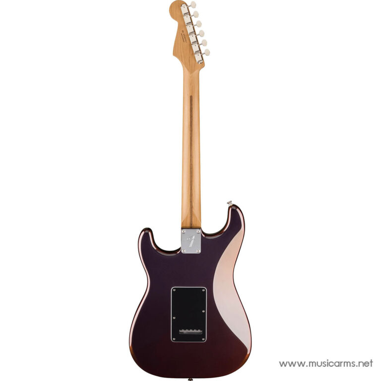 Back view of a dark red electric guitar with a natural maple neck, showing the rear control plate and back cavity cover ขายราคาพิเศษ