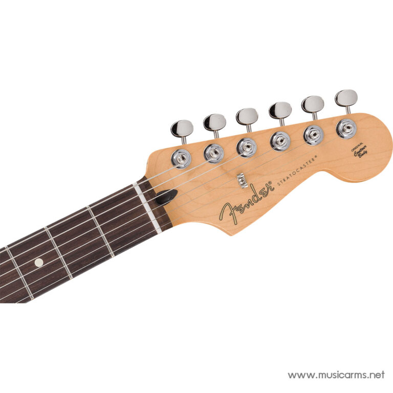 Fender Stratocaster headstock with six chrome tuners and visible logo on a light wood finish ขายราคาพิเศษ