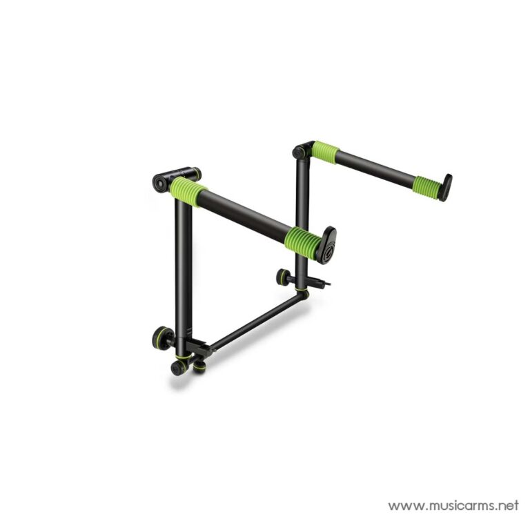 Two-part black metal stand with green-gripped arms, designed to hold a guitar or similar instrument securely by the neck (instrument display/ support stand). ขายราคาพิเศษ