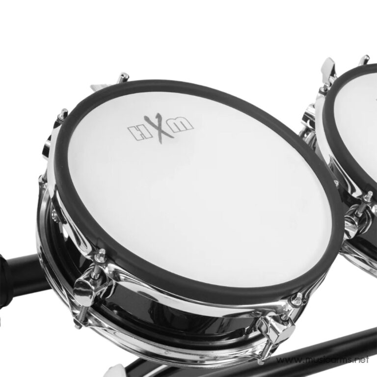 Close-up of a chrome tom/snare drum with a white head and HiTom logo on a plain white background ขายราคาพิเศษ