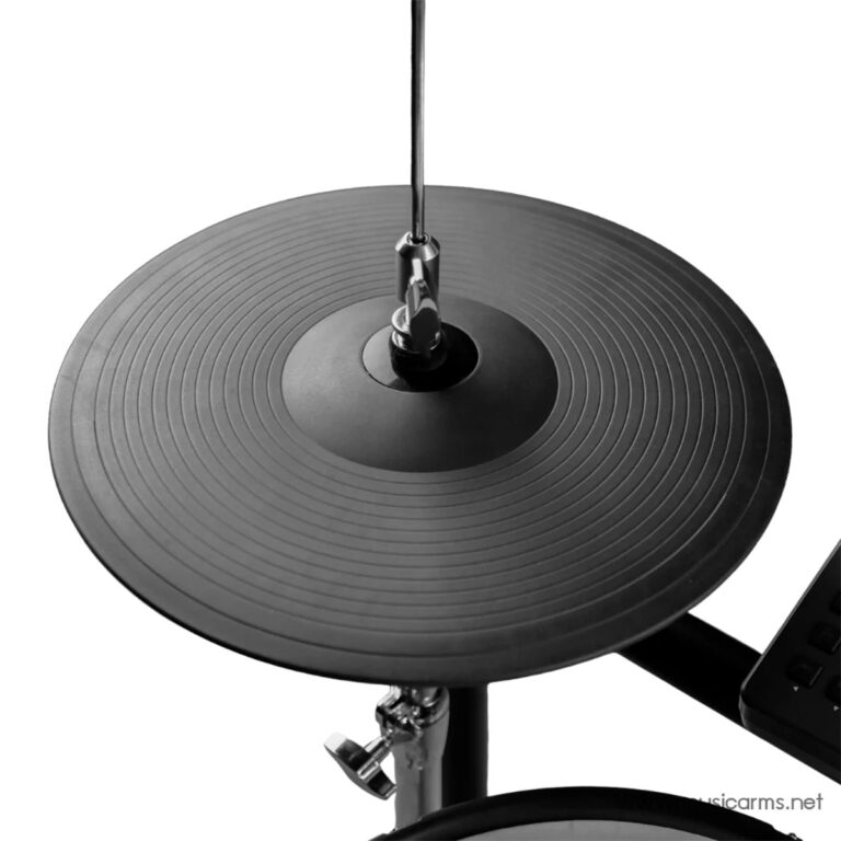 Cymbal pad from an electronic drum kit mounted on a stand with hardware and a jack nearby. ขายราคาพิเศษ