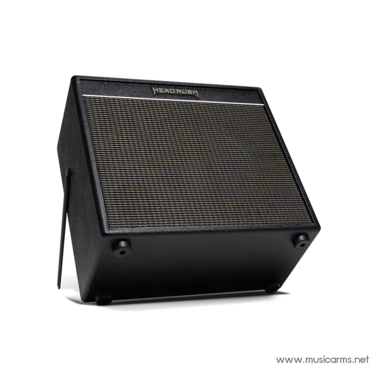 Black angled guitar amplifier with a woven grille and gold logo, on small feet; watermark www.musicarms.net in corner ขายราคาพิเศษ