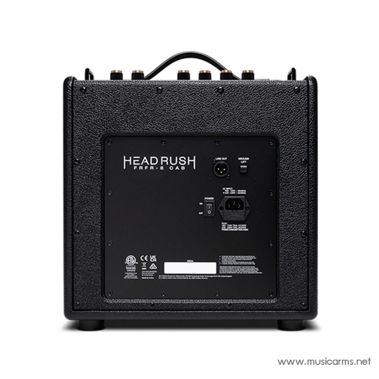 Back view of a HeadRush FRFR-8 CAB guitar amplifier showing its rear panel with line out and power switch. ขายราคาพิเศษ