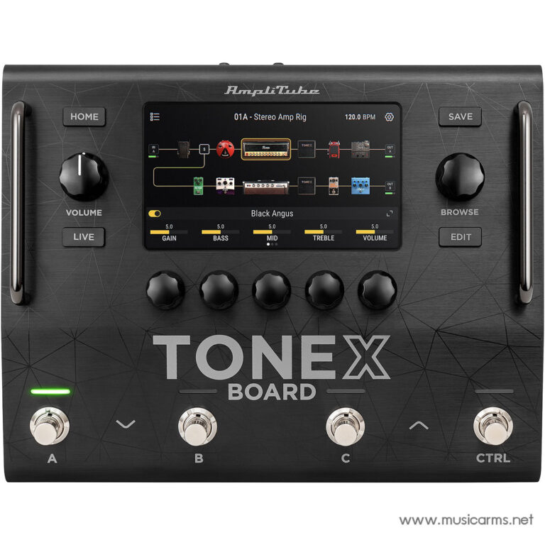 ToneX Board guitar multi-effects processor with touchscreen showing a signal chain and four knob controls below the screen (A, B, C, CTRL). ขายราคาพิเศษ