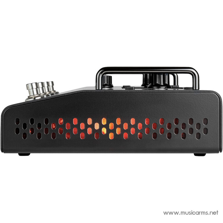Low-profile black guitar amplifier with perforated vent panel and glowing red LEDs ขายราคาพิเศษ