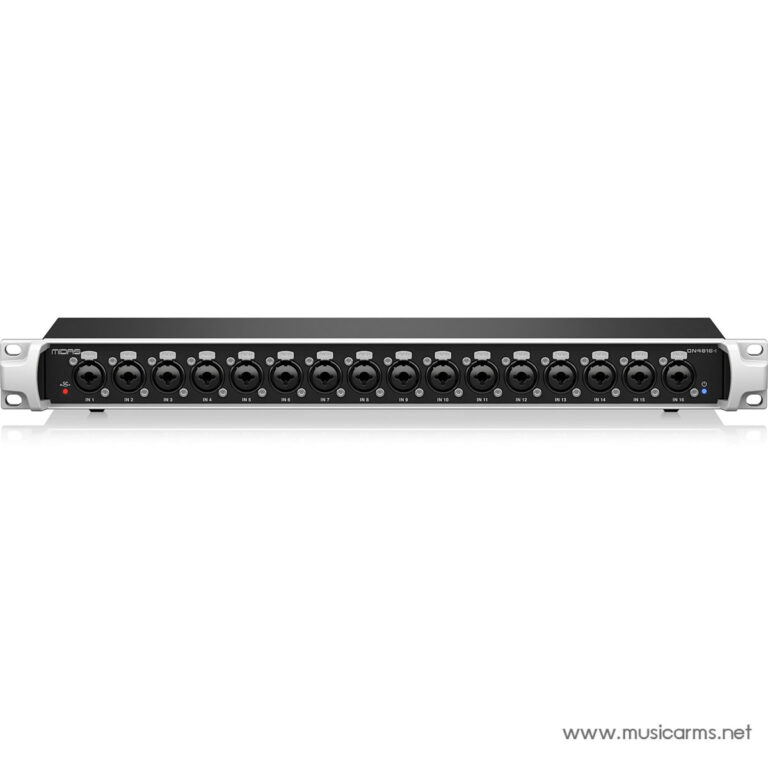 Rack‑mount 16‑channel XLR input patch panel with labeled IN 1 through IN 16, metal chassis, front panel controls and status LEDs ขายราคาพิเศษ