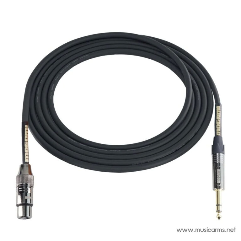 Coiled black audio cable with an XLR connector on one end and a 1/4-inch plug on the other, labeled from Musicarms.net. ขายราคาพิเศษ