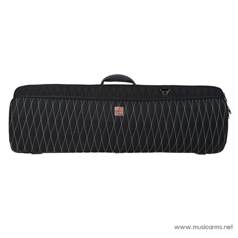 Black quilted instrument case with diamond stitching, top handle, and zipper—used to transport a musical instrument. ขายราคาพิเศษ