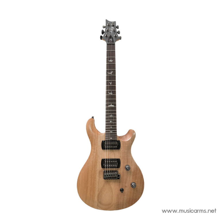 Natural wood electric guitar with two humbucker pickups, black hardware, and bird inlays on the fretboard against a white background. ขายราคาพิเศษ