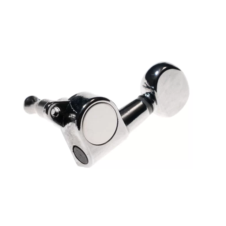 Chrome guitar tuning peg (machine head) on a white background, isolated close-up. ขายราคาพิเศษ