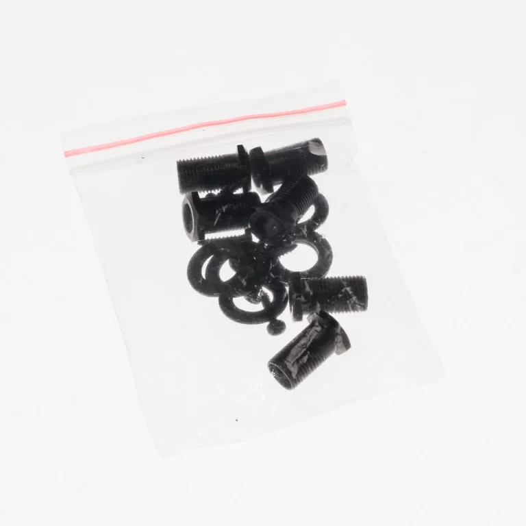 Small clear resealable bag containing black screws, washers, and nuts (hardware kit). ขายราคาพิเศษ