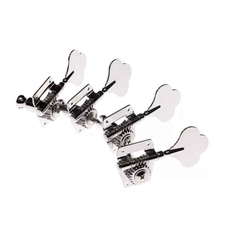 Set of chrome guitar tuning pegs (machine heads) arranged in a row with gears visible, typical for an electric guitar headstock. ขายราคาพิเศษ