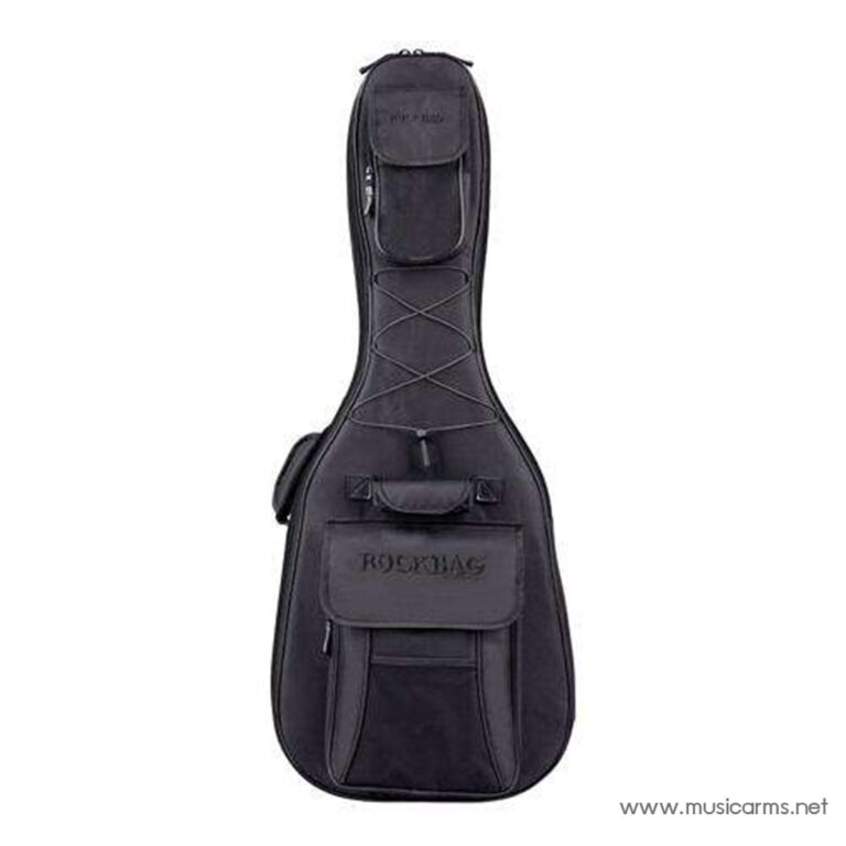 Black guitar gig bag with front pockets and carrying handles, photographed upright. ขายราคาพิเศษ