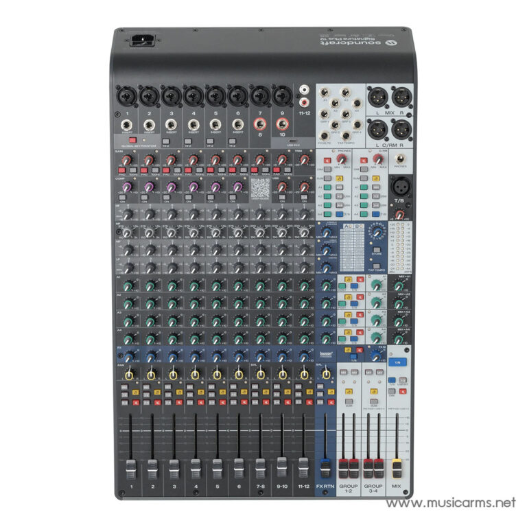 Large analog mixing console with many input channels, faders, knobs, and LED meters used for audio mixing. ขายราคาพิเศษ