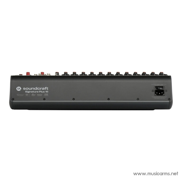 Side view of a Soundcraft Signature Plus 16 analog audio mixer with 16 channels and control knobs along the top edge ขายราคาพิเศษ