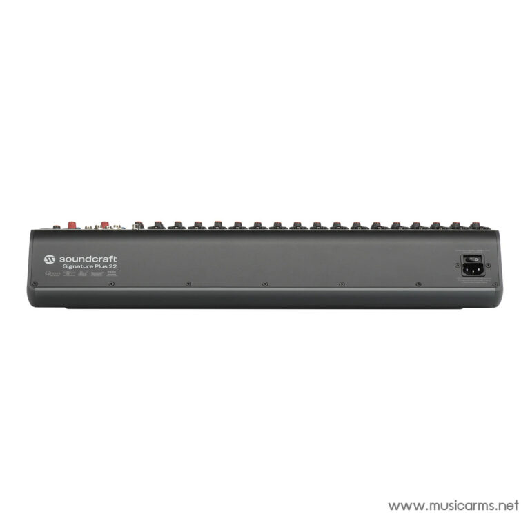 Side view of a Soundcraft Signature Plus 22 analog mixer with numerous knobs along the top edge and input jacks visible on the side panel ขายราคาพิเศษ