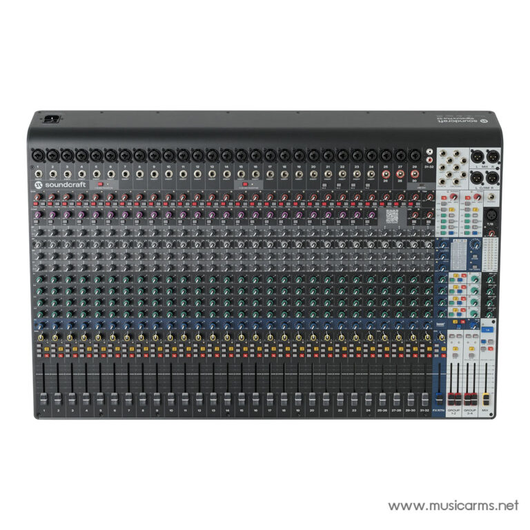 Soundcraft analog mixing console with many input channels, faders, and controls for live sound or studio work (wide view). ขายราคาพิเศษ
