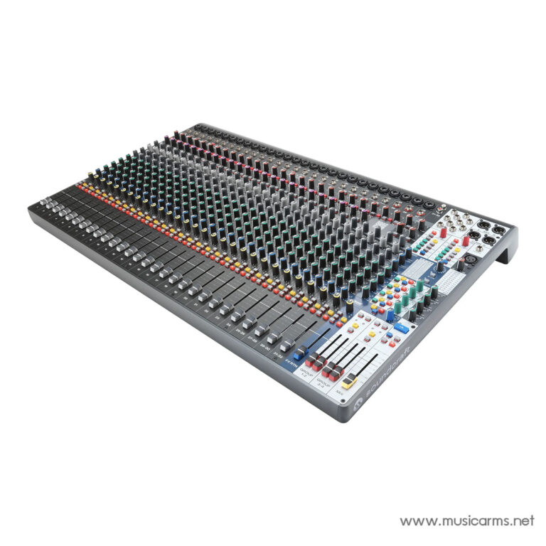 Professional multi-channel audio mixing console with faders, knobs, and colorful channel controls. ขายราคาพิเศษ