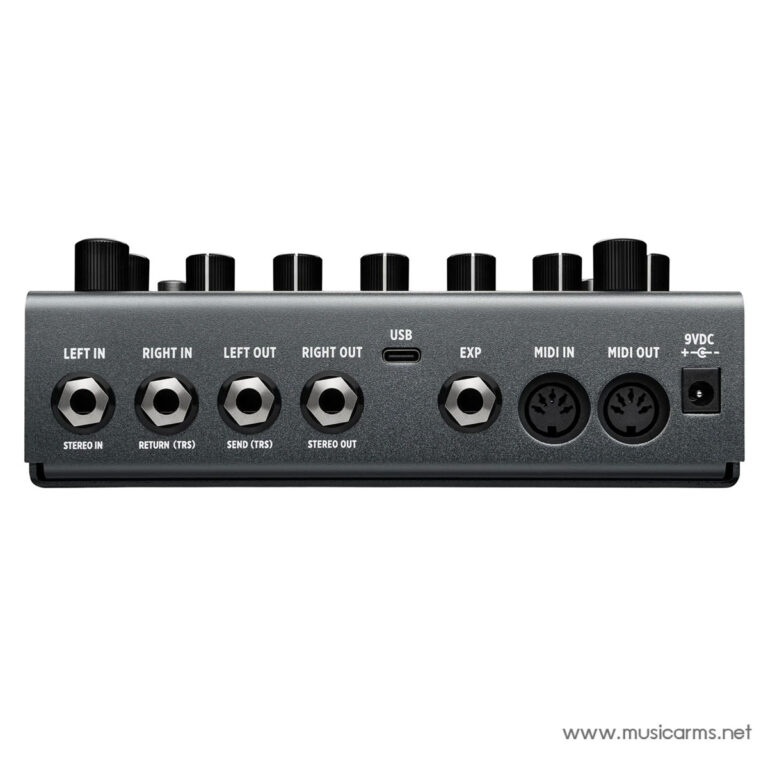 Front panel of a compact audio interface showing stereo input/output jacks (Left/Right In, Left/Right Out), USB/EXP, MIDI In/Out, and power jack. ขายราคาพิเศษ