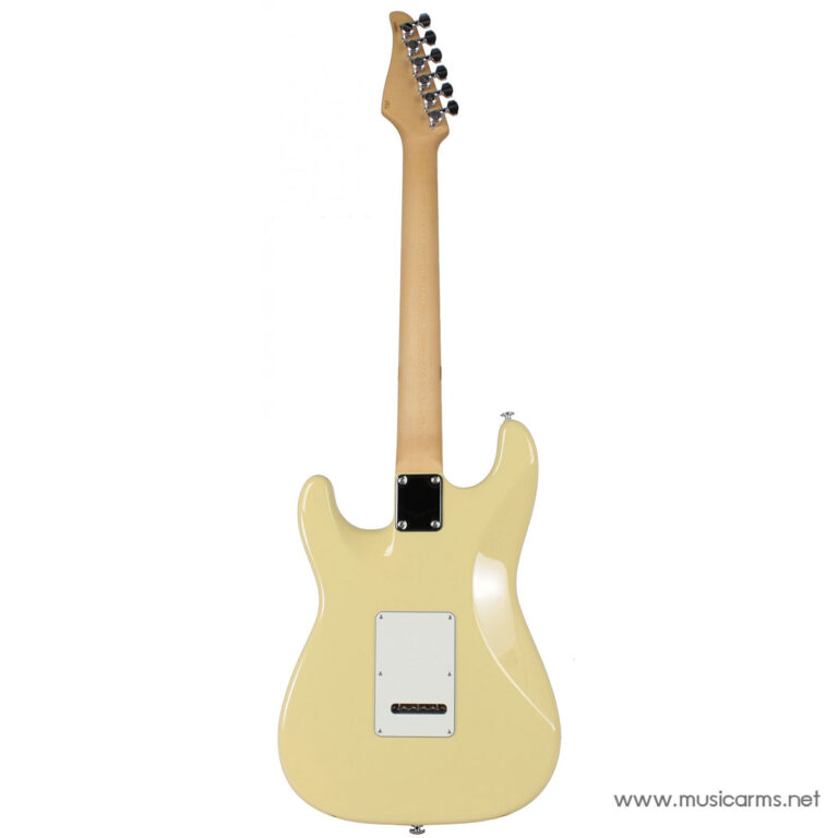 Back view of a cream solid-body electric guitar with neck, headstock, and rear plates on a white background ขายราคาพิเศษ