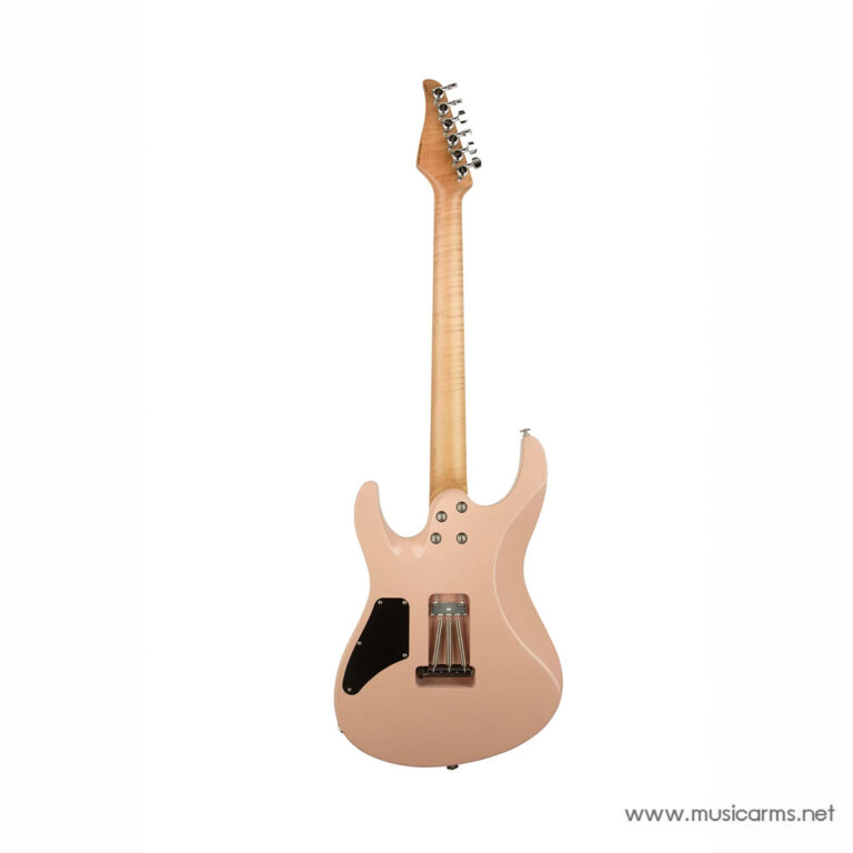 Back view of a blush-pink electric guitar, showing the tremolo bridge, rear cavity plate, and maple neck against a white background. ขายราคาพิเศษ