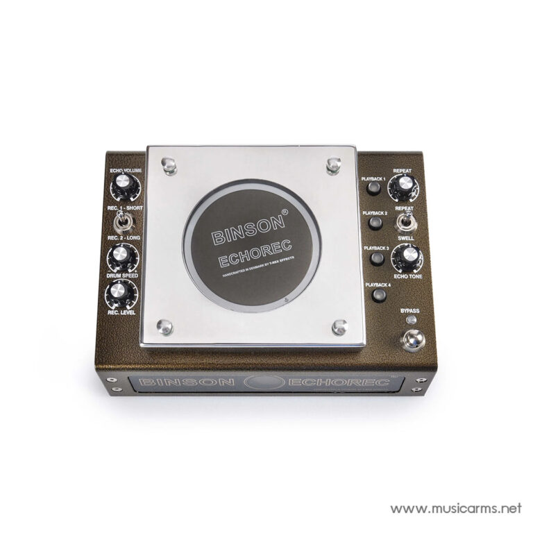 Vintage Binson Echorec tape delay unit with a metallic central panel and brown textured housing, shown from a top-front angle. ขายราคาพิเศษ