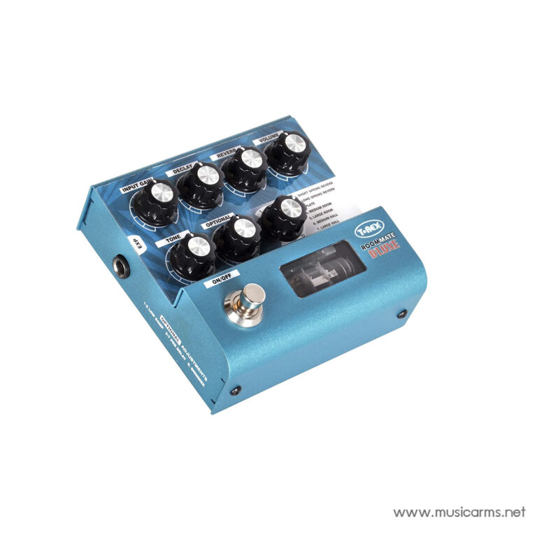 Blue guitar effects pedal with multiple black knobs and a footswitch, used to shape guitar tone, on a white background with a small display window visible in front. ขายราคาพิเศษ