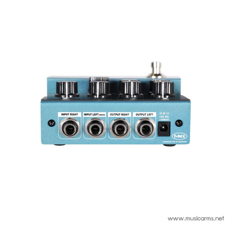 Blue guitar effects pedal with four 1/4' jacks labeled Input Right, Input Left, Output Right, Output Left and a footswitch on top edge. ขายราคาพิเศษ