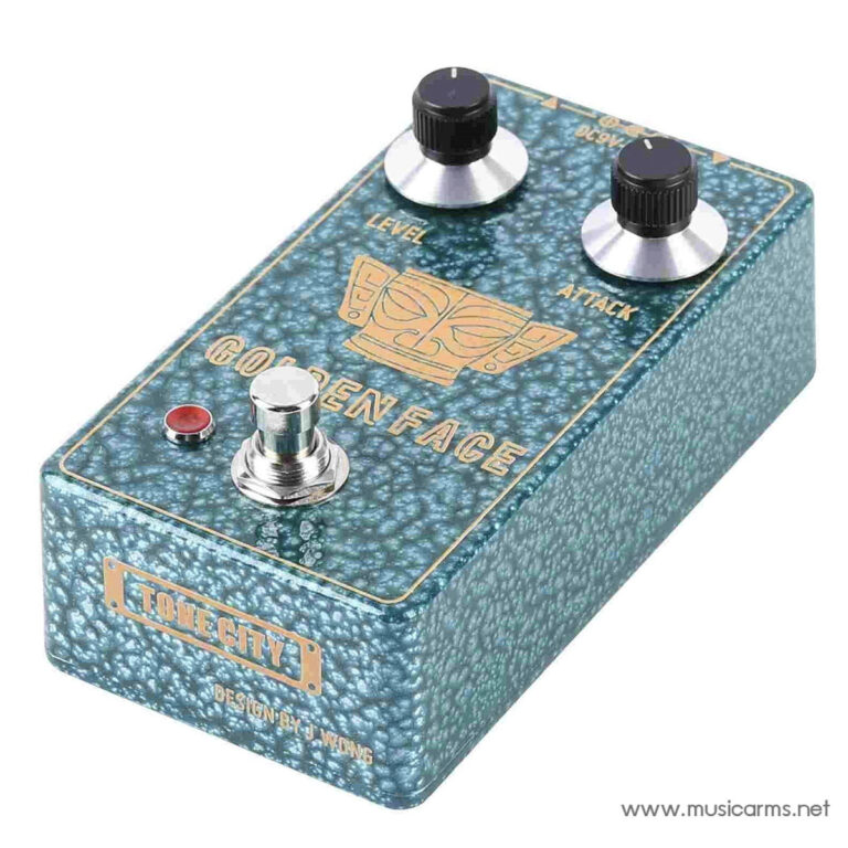 Turquoise speckled Tone City guitar effects pedal with two black knobs (Level and Attack), footswitch, red LED, and gold branding in the center. ขายราคาพิเศษ
