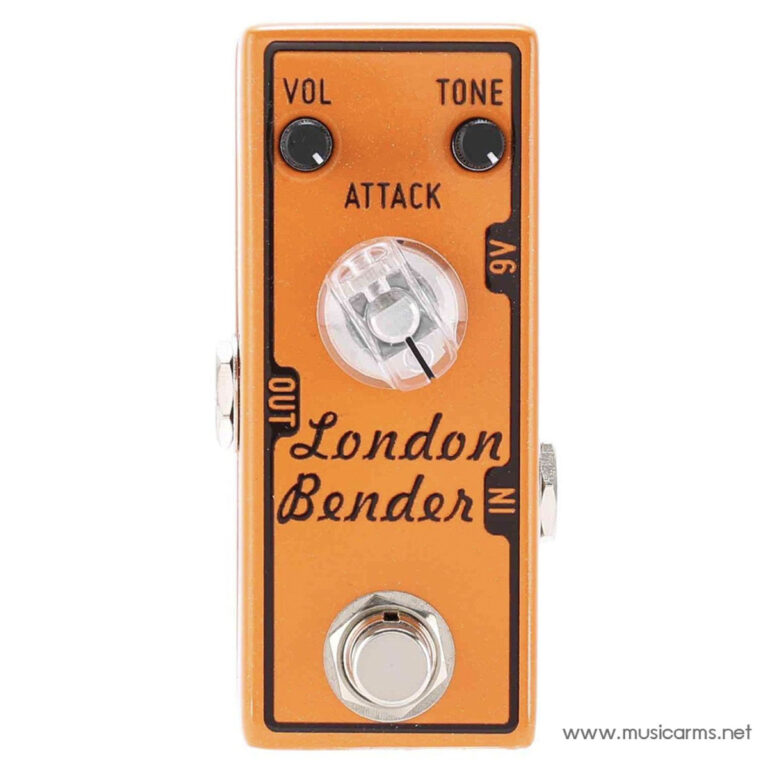 Orange London Blender guitar effects pedal with two top knobs (VOL, TONE), a central attack knob, and a large footswitch; compact rectangular design. ขายราคาพิเศษ