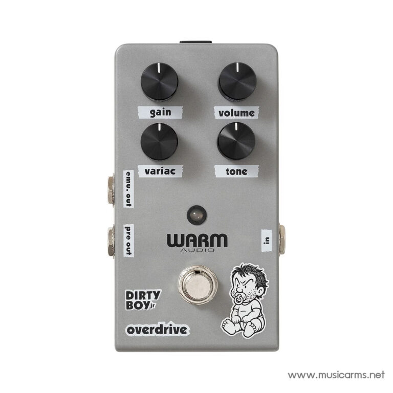 Guitar effects pedal by Warm Audio, Dirty Boy Jr Overdrive, with four black knobs labeled gain, volume, variac, tone, and input/output jacks on the sides. ขายราคาพิเศษ