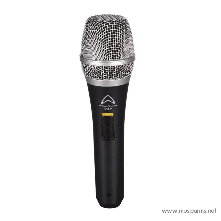Handheld Wharfedale Pro dynamic microphone with metal mesh grille and black body ขายราคาพิเศษ