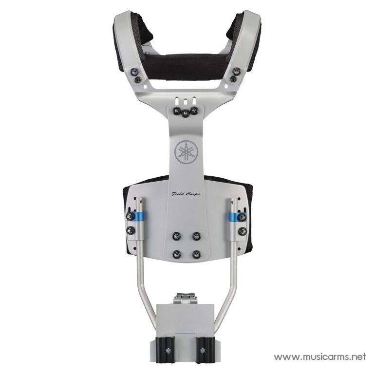 Silver metal mounting rig with padded forearm supports and adjustable screws, branded Field Corps, on a base. ขายราคาพิเศษ