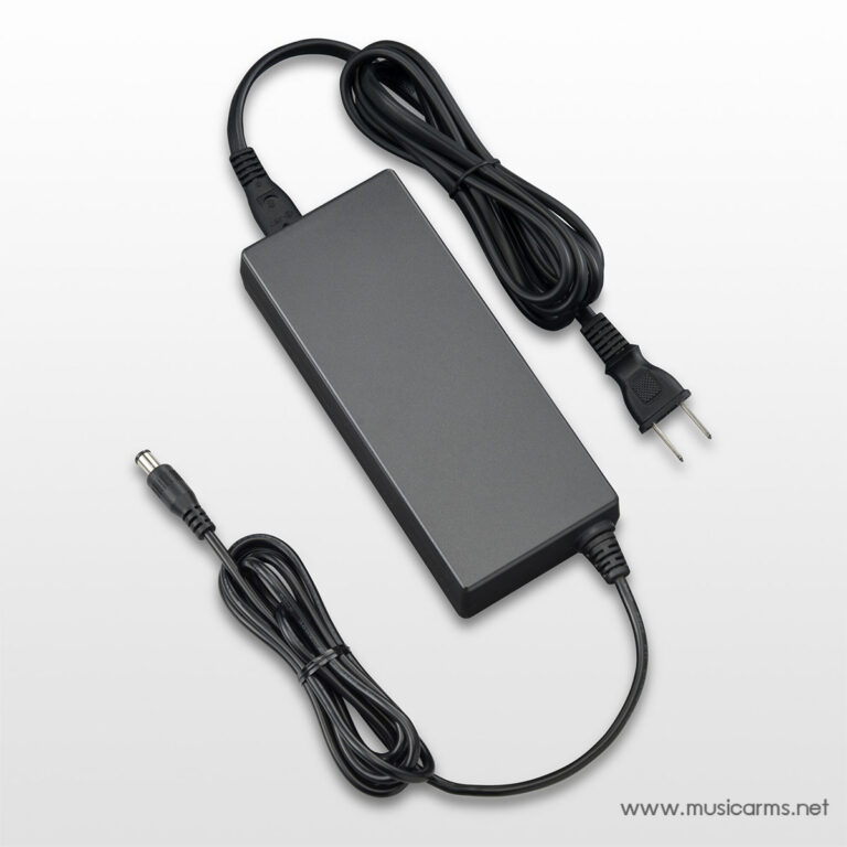 Black rectangular external power adapter with an attached two-prong plug and long cable on a light background. ขายราคาพิเศษ