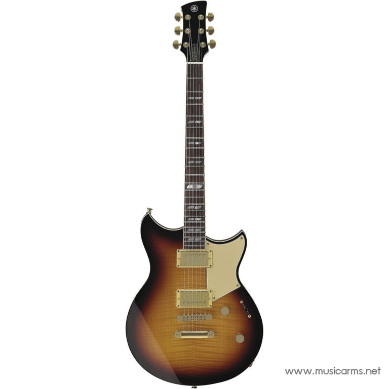 Sunburst solid-body electric guitar with gold hardware, two humbucker pickups, and a cream pickguard on a white background. ขายราคาพิเศษ