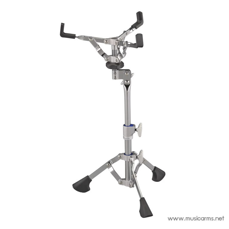 Adjustable chrome drum stand with tripod legs and multiple jointed arms for mounting a percussion instrument. ขายราคาพิเศษ