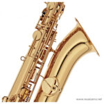 Close-up of a gold saxophone’s bell and body with intricate keys, angled against a white backdrop. ขายราคาพิเศษ