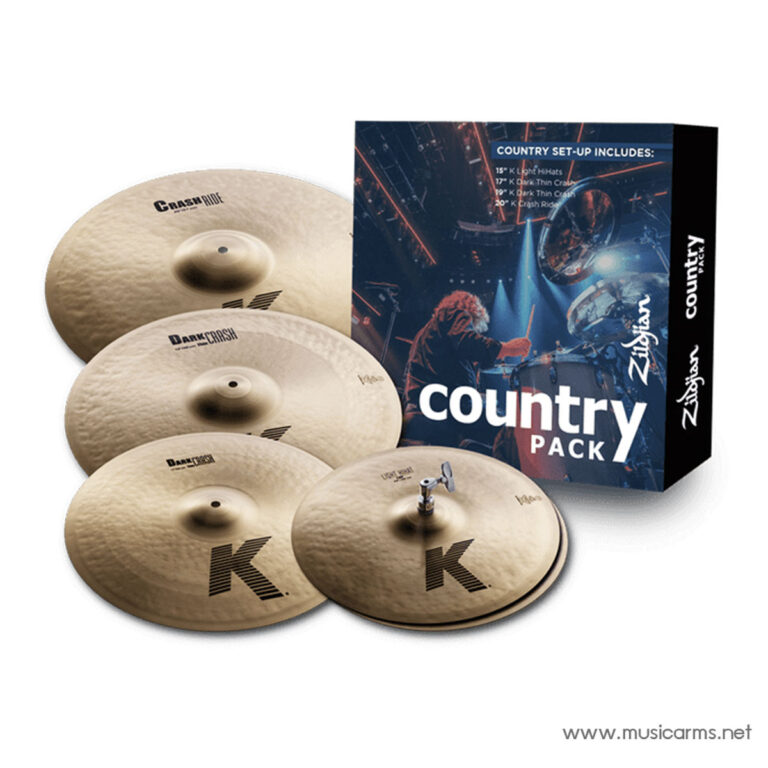 Country Pack cymbal set (four cymbals) with Zildjian branding and a display box on a white background. ขายราคาพิเศษ